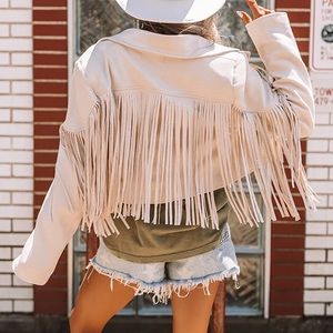 Cardigan women faux suede tassel fringe jacket festival boho